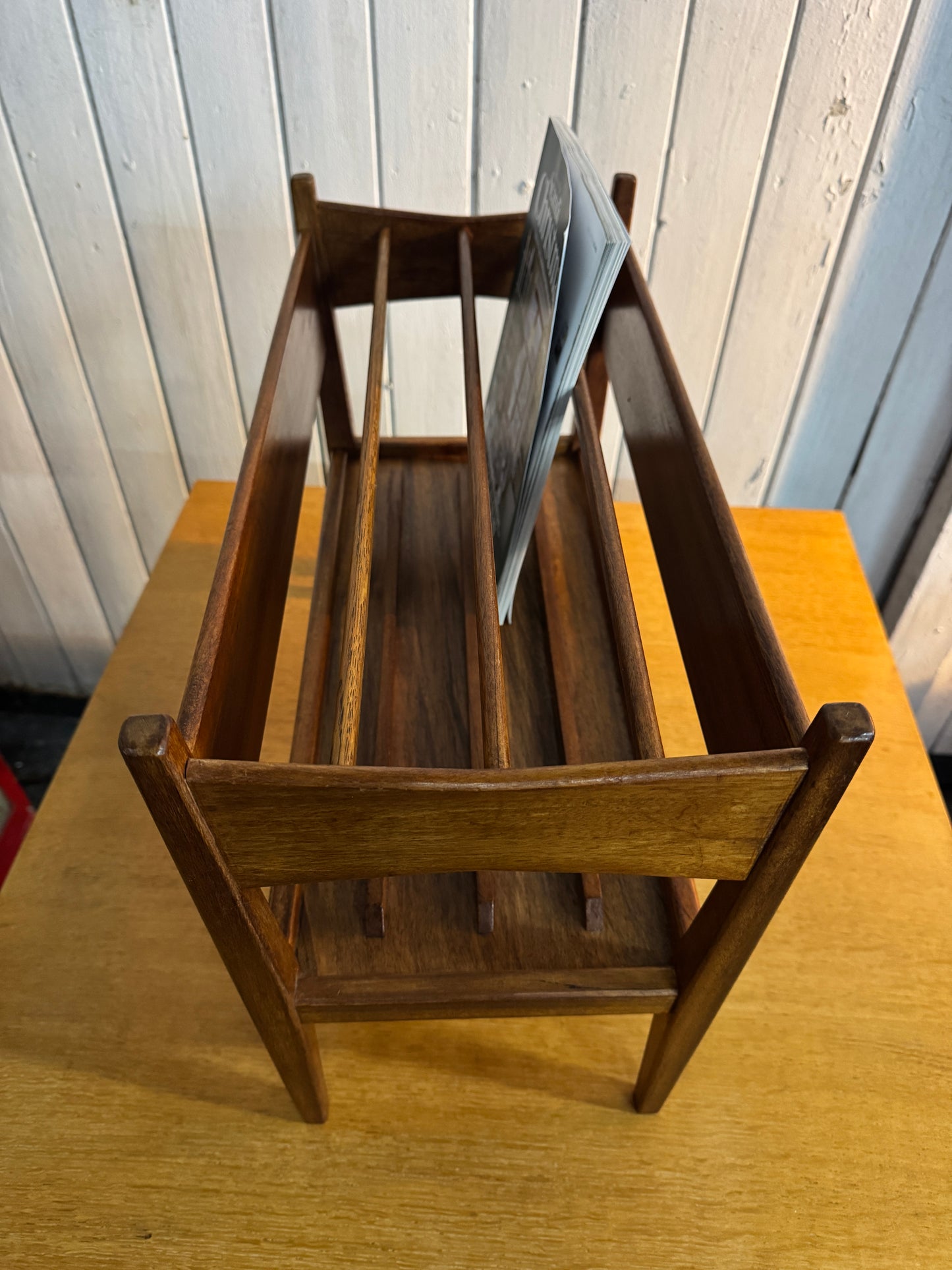Mid-Century Danish Teak Magazine Rack – 1960s Scandinavian Modern Design