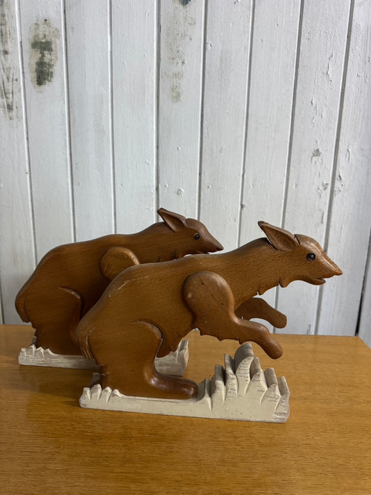 Vintage Flemish Wooden Rodent Models with Metal Eyes – 1960s Folk Art School Display Figures