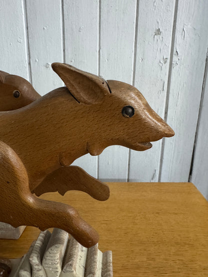 Vintage Flemish Wooden Rodent Models with Metal Eyes – 1960s Folk Art School Display Figures