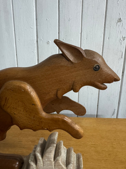 Vintage Flemish Wooden Rodent Models with Metal Eyes – 1960s Folk Art School Display Figures