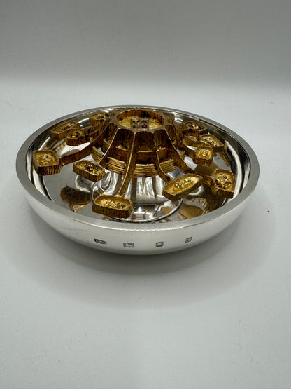 Brutalist Solid Silver Rose Bowl by Christopher Lawrence – London 1973, Hallmarked, Silver Gilt Centre