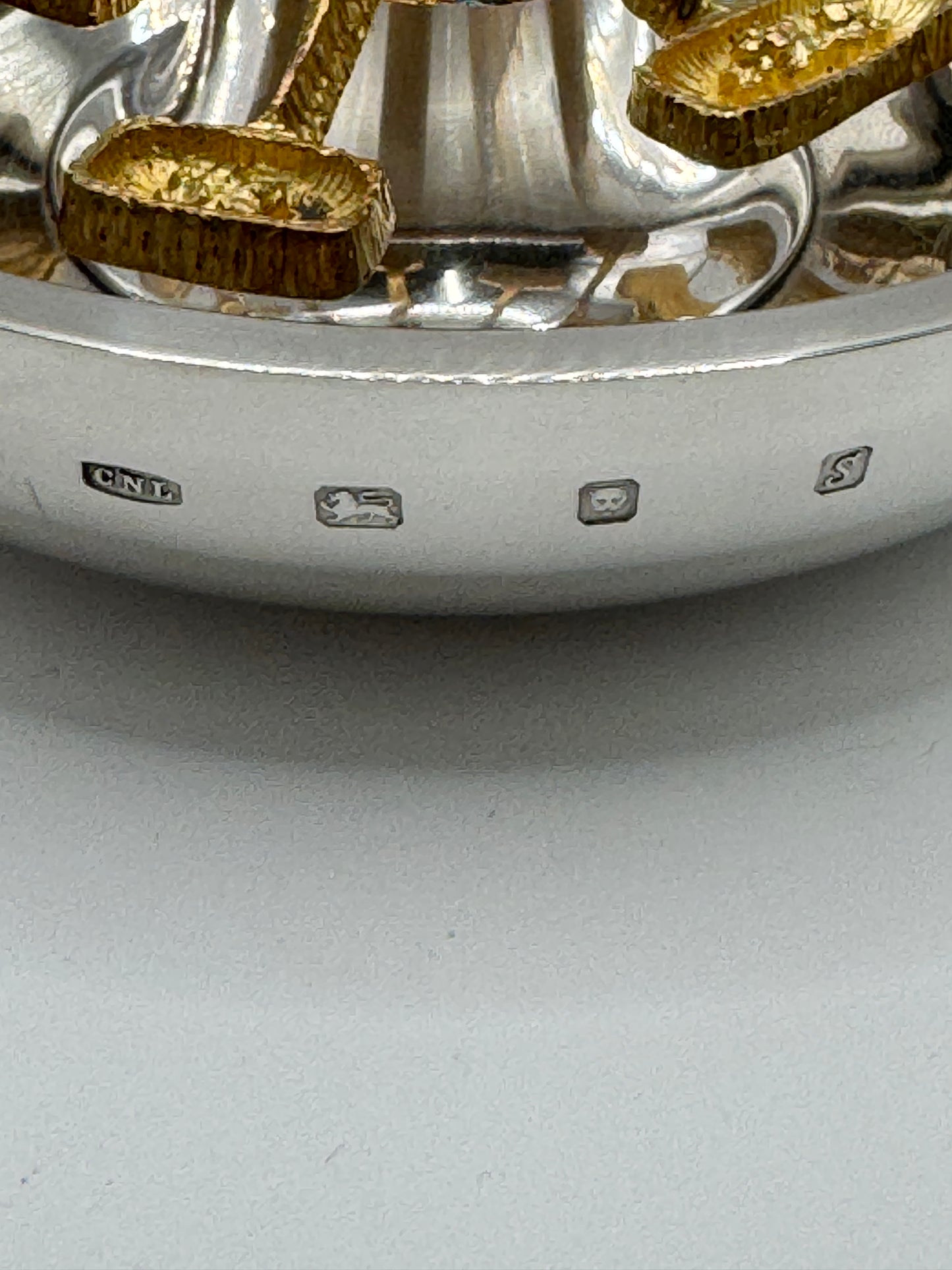 Brutalist Solid Silver Rose Bowl by Christopher Lawrence – London 1973, Hallmarked, Silver Gilt Centre