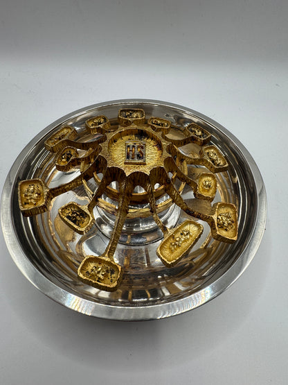 Brutalist Solid Silver Rose Bowl by Christopher Lawrence – London 1973, Hallmarked, Silver Gilt Centre