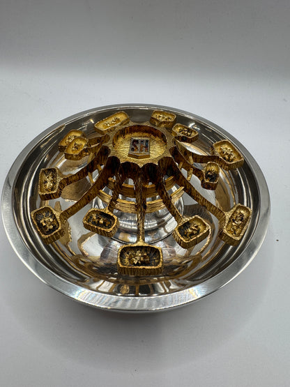 Brutalist Solid Silver Rose Bowl by Christopher Lawrence – London 1973, Hallmarked, Silver Gilt Centre