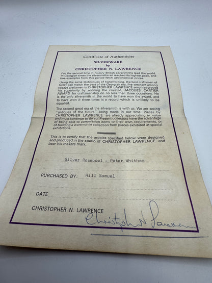 Brutalist Solid Silver Rose Bowl by Christopher Lawrence – London 1973, Hallmarked, Silver Gilt Centre