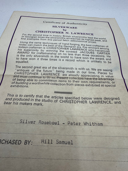 Brutalist Solid Silver Rose Bowl by Christopher Lawrence – London 1973, Hallmarked, Silver Gilt Centre