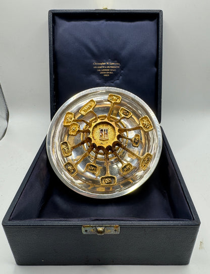 Brutalist Solid Silver Rose Bowl by Christopher Lawrence – London 1973, Hallmarked, Silver Gilt Centre