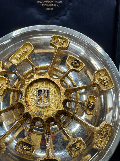 Brutalist Solid Silver Rose Bowl by Christopher Lawrence – London 1973, Hallmarked, Silver Gilt Centre