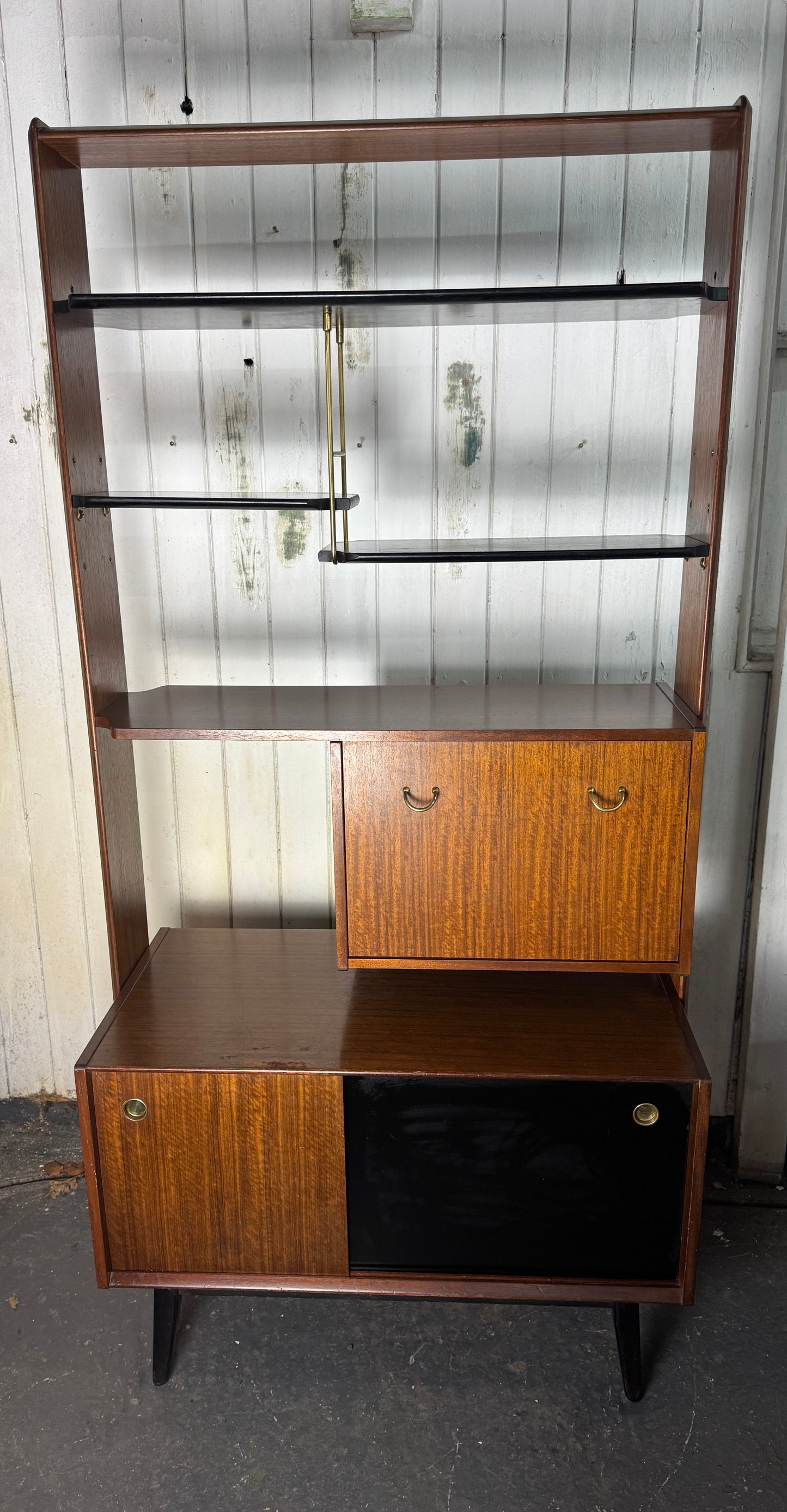 Vintage 1960s G-Plan Librenza Room Divider – Mid-Century Walnut Shelving Unit with Brass Handles