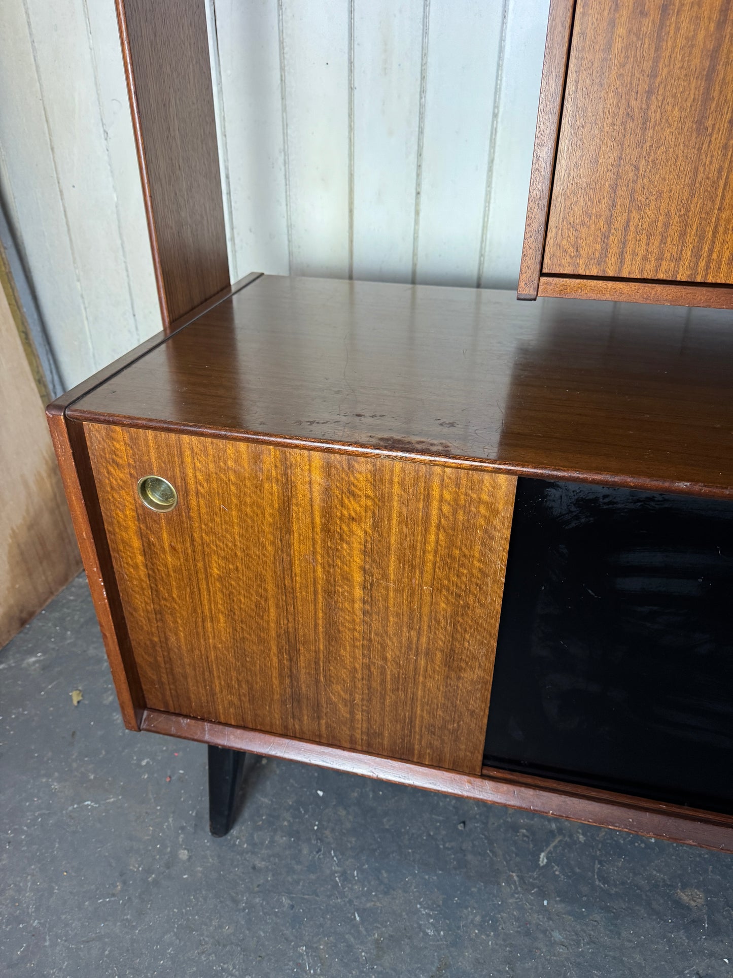 Vintage 1960s G-Plan Librenza Room Divider – Mid-Century Walnut Shelving Unit with Brass Handles