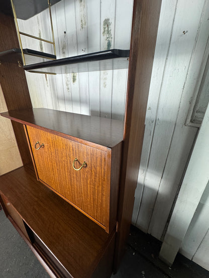 Vintage 1960s G-Plan Librenza Room Divider – Mid-Century Walnut Shelving Unit with Brass Handles