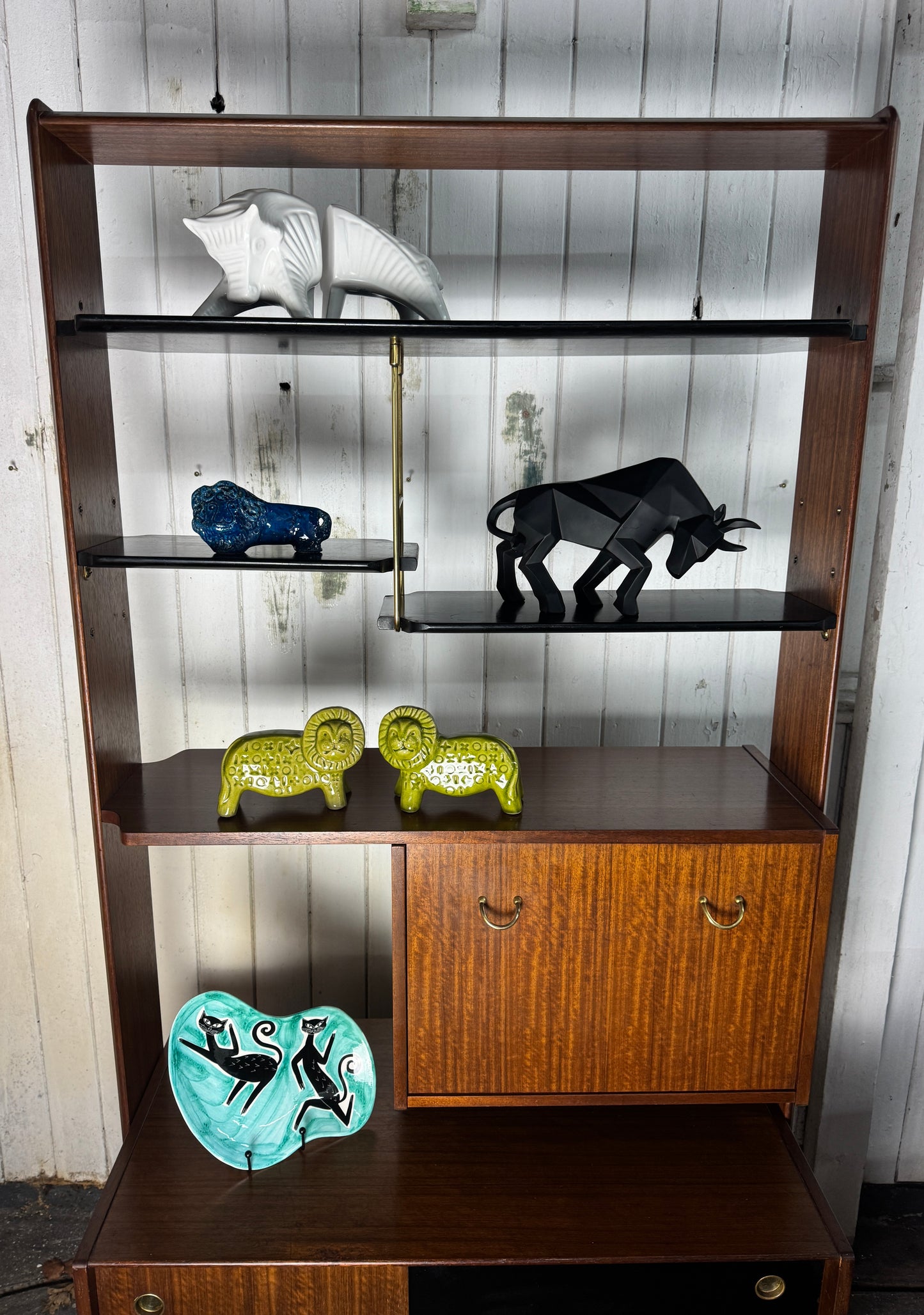 Vintage 1960s G-Plan Librenza Room Divider – Mid-Century Walnut Shelving Unit with Brass Handles