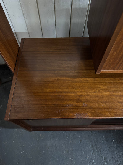 Vintage 1960s G-Plan Librenza Room Divider – Mid-Century Walnut Shelving Unit with Brass Handles