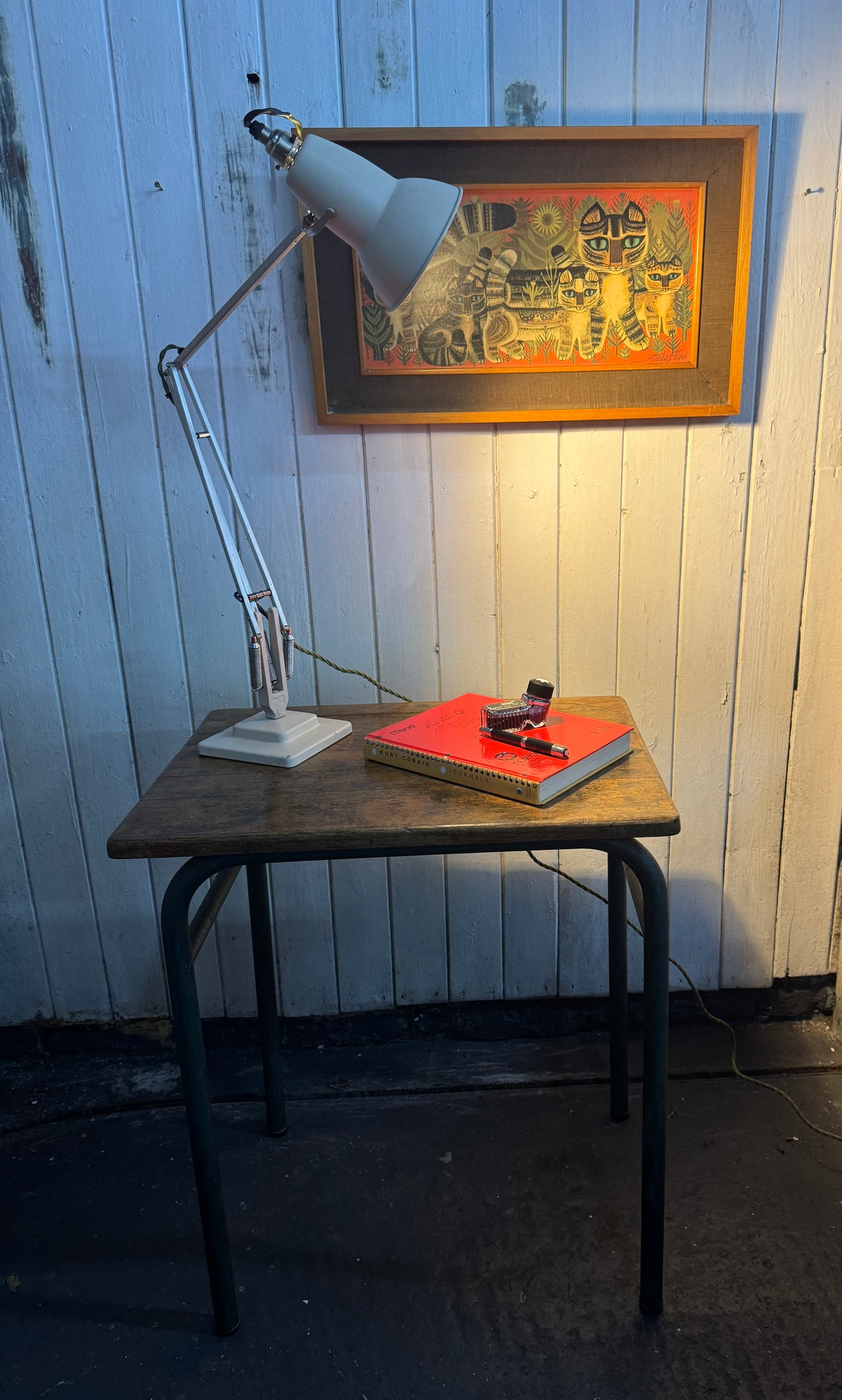 Vintage French Industrial School Desk | Original Patina | Green Metal Legs & Solid Wood Top