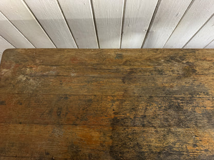 Vintage French Industrial School Desk | Original Patina | Green Metal Legs & Solid Wood Top