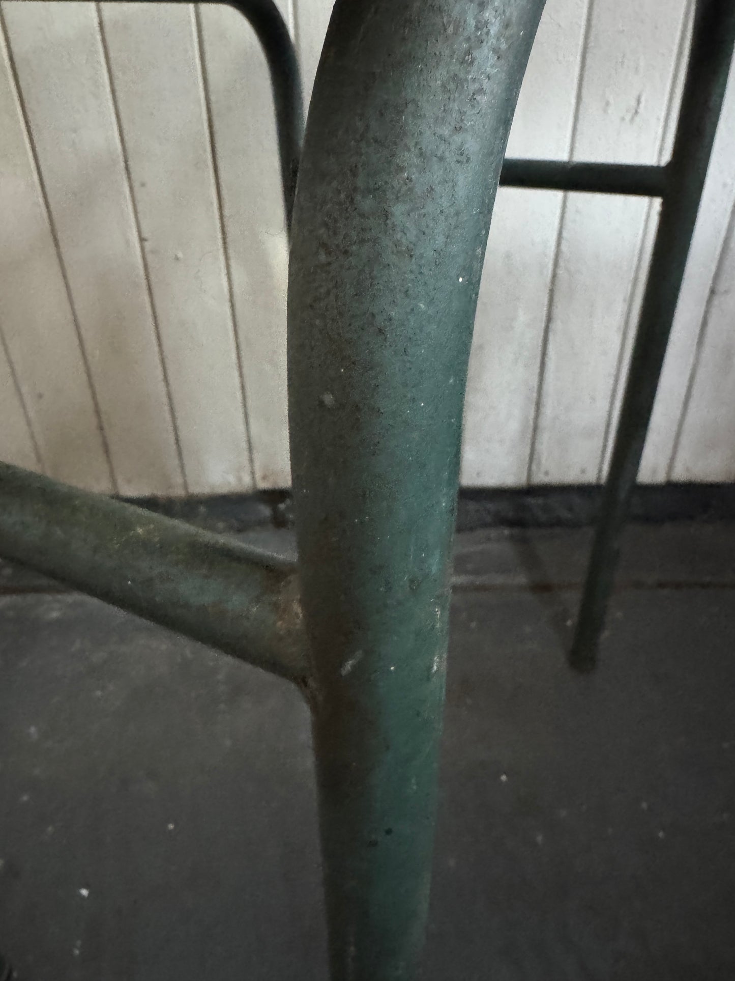 Vintage French Industrial School Desk | Original Patina | Green Metal Legs & Solid Wood Top