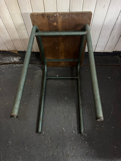 Vintage French Industrial School Desk | Original Patina | Green Metal Legs & Solid Wood Top