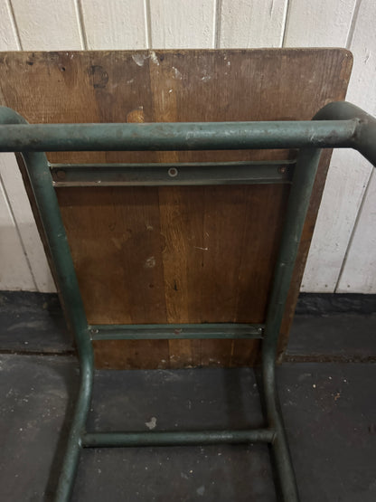 Vintage French Industrial School Desk | Original Patina | Green Metal Legs & Solid Wood Top