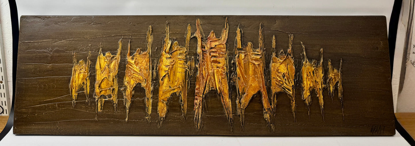 Mid-Century Abstract Relief Wall Sculpture c.1970 – Signed Grant, Brutalist Mixed Media Artwork