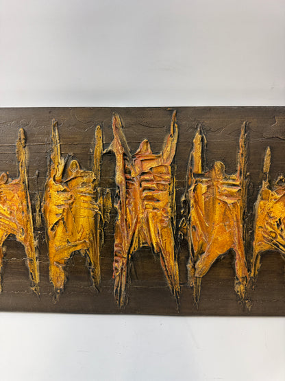 Mid-Century Abstract Relief Wall Sculpture c.1970 – Signed Grant, Brutalist Mixed Media Artwork