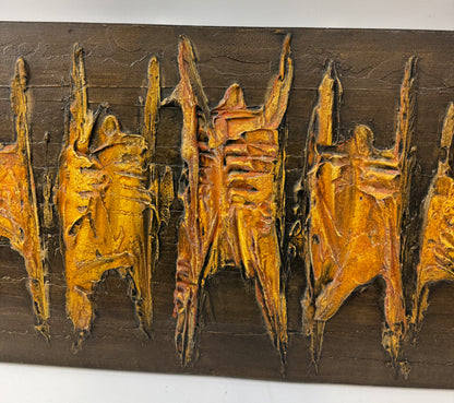 Mid-Century Abstract Relief Wall Sculpture c.1970 – Signed Grant, Brutalist Mixed Media Artwork