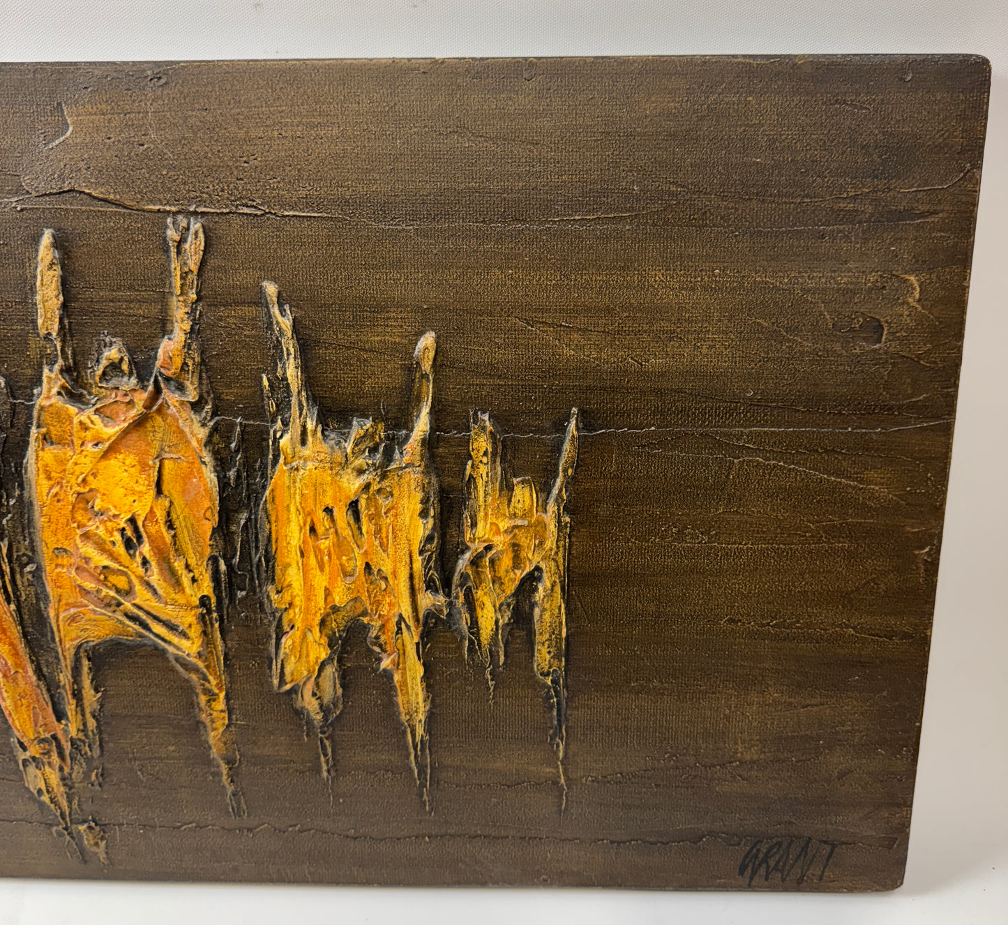 Mid-Century Abstract Relief Wall Sculpture c.1970 – Signed Grant, Brutalist Mixed Media Artwork