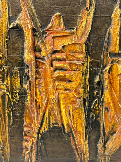 Mid-Century Abstract Relief Wall Sculpture c.1970 – Signed Grant, Brutalist Mixed Media Artwork