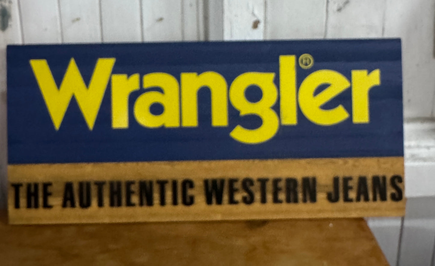 Vintage Wrangler Dealer Sign – “The Authentic Western Jeans” Advertising Display – 42 × 92.5 cm