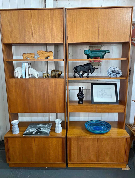 Pair of Vintage G-Plan Teak Display Cabinets – Mid Century Modern Modular Bookcase & Drinks Cabinet 1960s