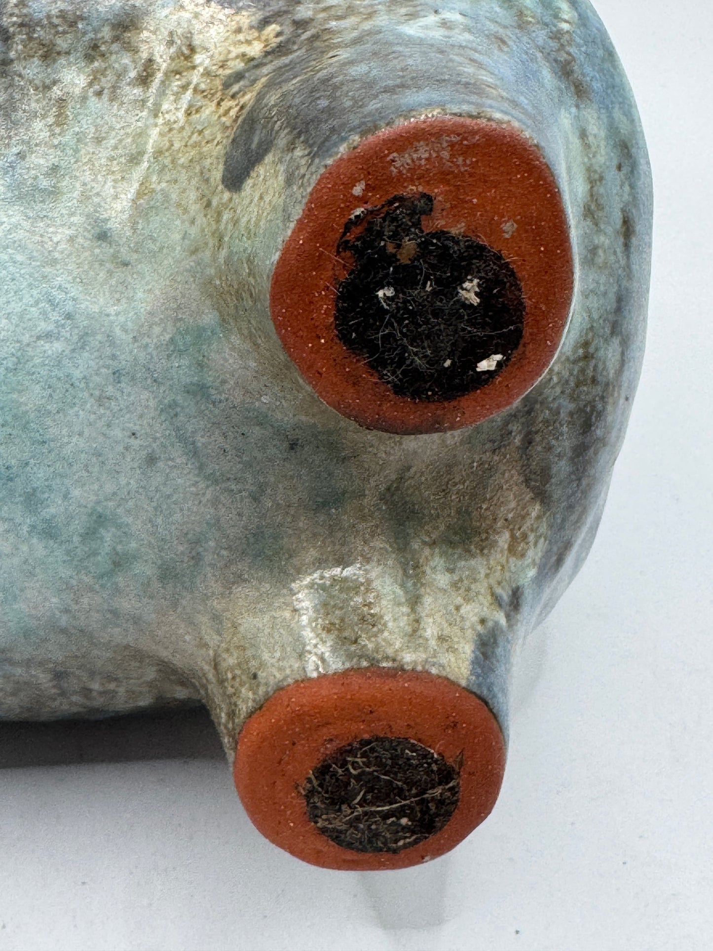 Mid-Century Ceramic Cat Planter / Holder in Pale Blue & Earthy Green