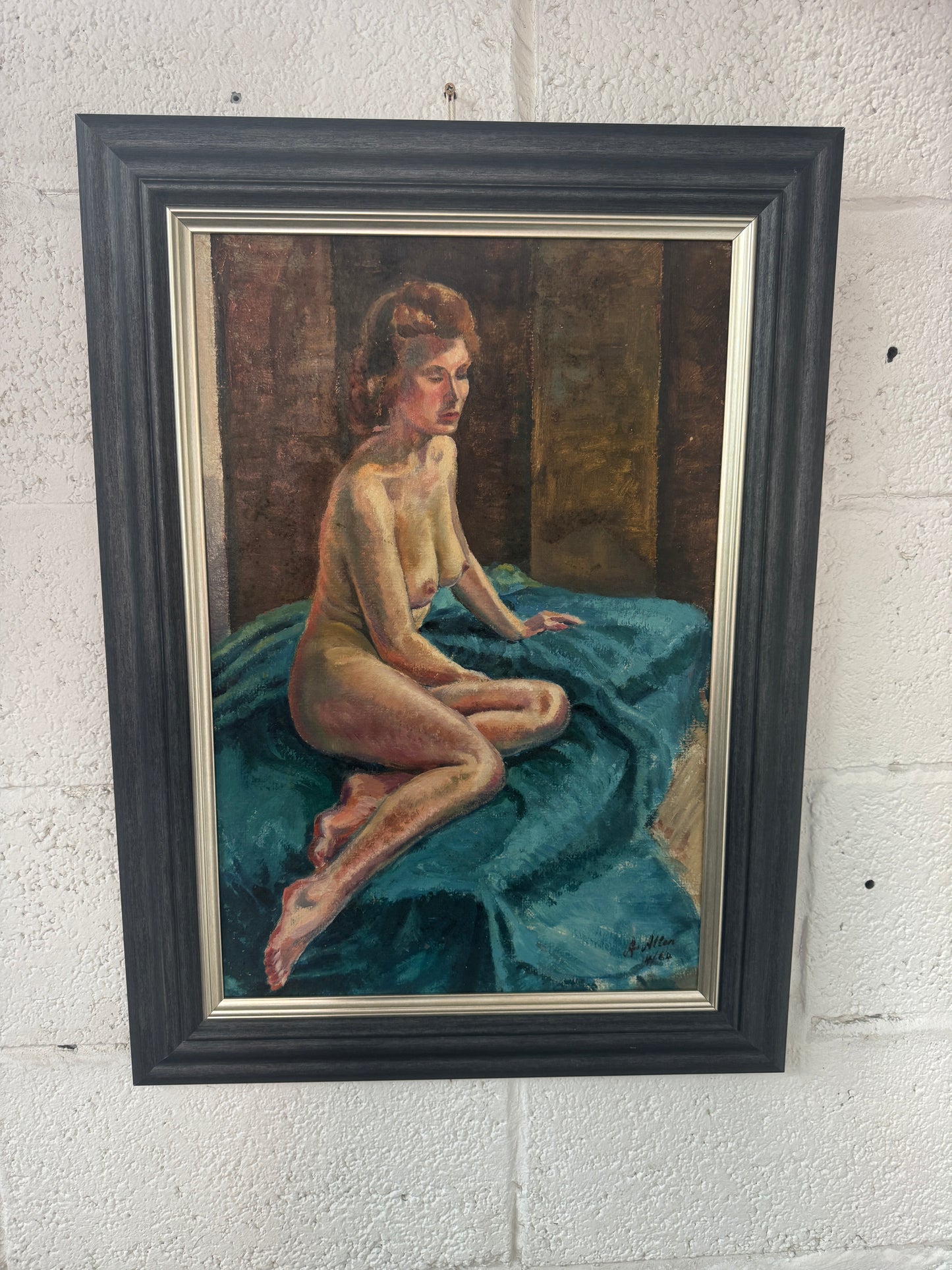 Original Mid-Century Modern Nude Study by A. Allen (1964) – Oil on Linen Canvas