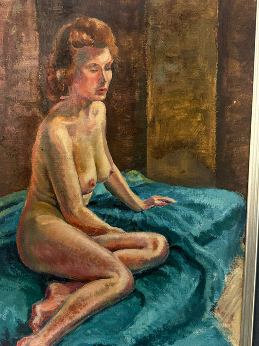 Original Mid-Century Modern Nude Study by A. Allen (1964) – Oil on Linen Canvas