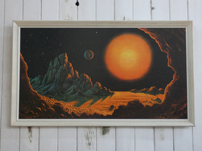 “Stellar Radiance  ( orange  planet ) by David Hardy – Iconic 1970s Sci-Fi Art Print | Vintage Space Art Poster (1969)”