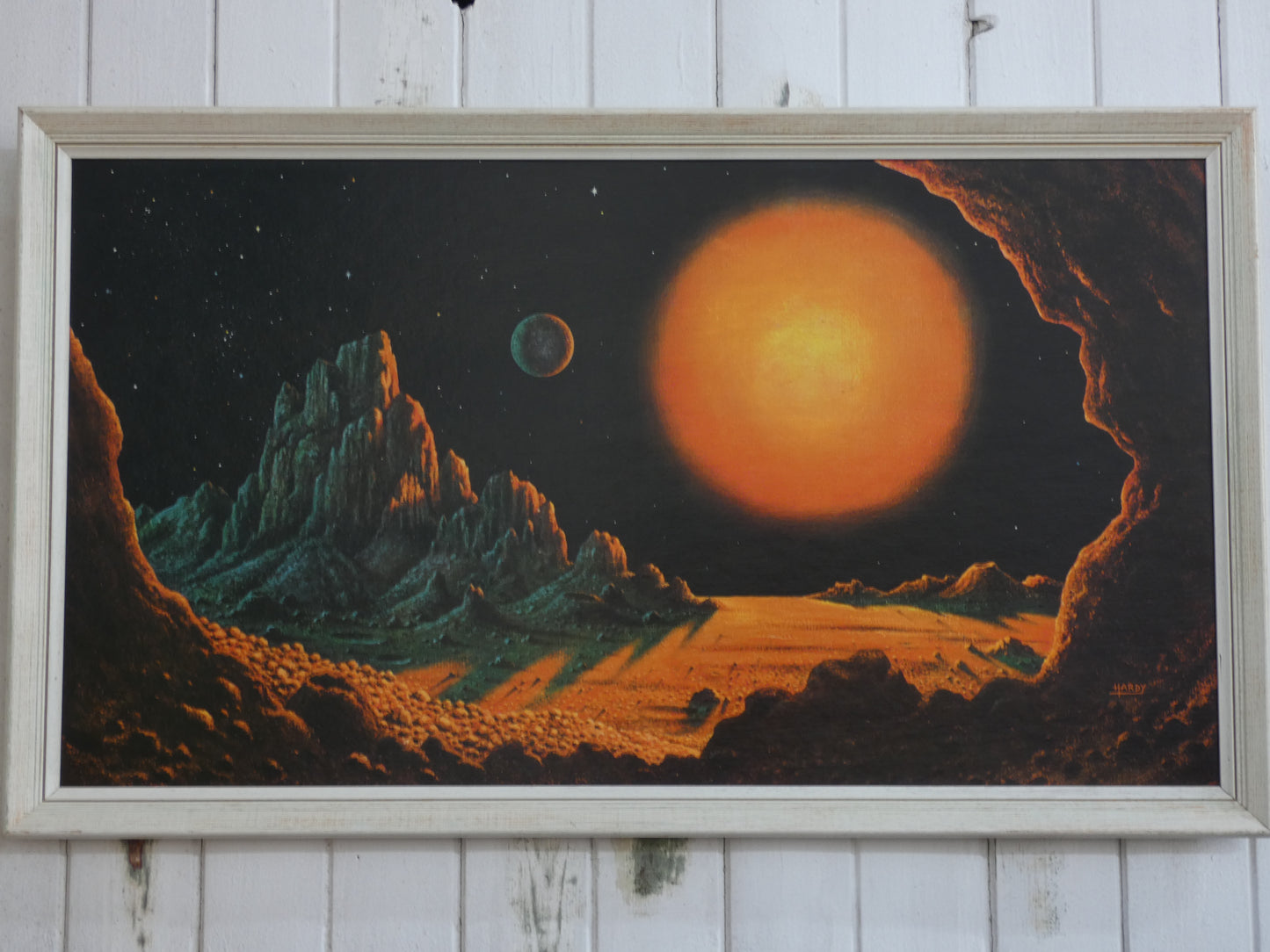 “Stellar Radiance  ( orange  planet ) by David Hardy – Iconic 1970s Sci-Fi Art Print | Vintage Space Art Poster (1969)”