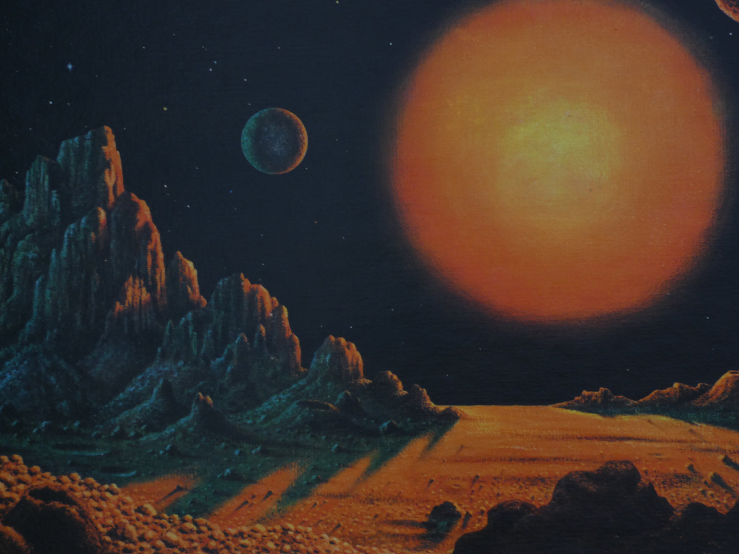 “Stellar Radiance  ( orange  planet ) by David Hardy – Iconic 1970s Sci-Fi Art Print | Vintage Space Art Poster (1969)”