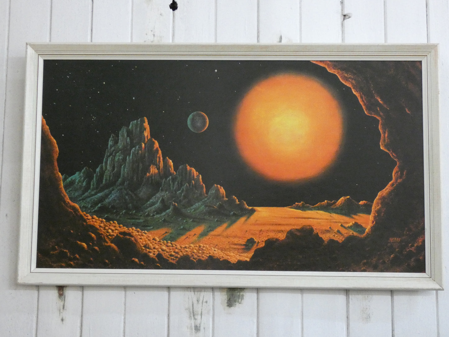 “Stellar Radiance  ( orange  planet ) by David Hardy – Iconic 1970s Sci-Fi Art Print | Vintage Space Art Poster (1969)”