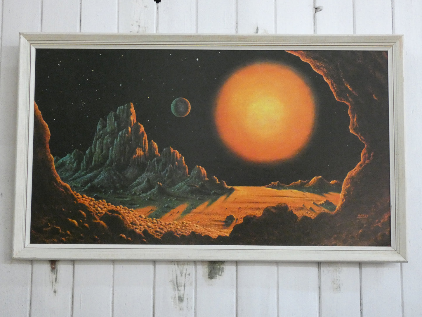 “Stellar Radiance  ( orange  planet ) by David Hardy – Iconic 1970s Sci-Fi Art Print | Vintage Space Art Poster (1969)”