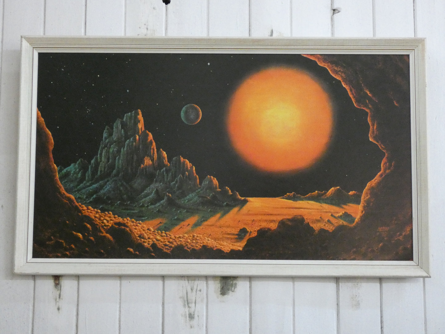 “Stellar Radiance  ( orange  planet ) by David Hardy – Iconic 1970s Sci-Fi Art Print | Vintage Space Art Poster (1969)”