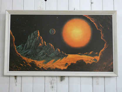“Stellar Radiance  ( orange  planet ) by David Hardy – Iconic 1970s Sci-Fi Art Print | Vintage Space Art Poster (1969)”