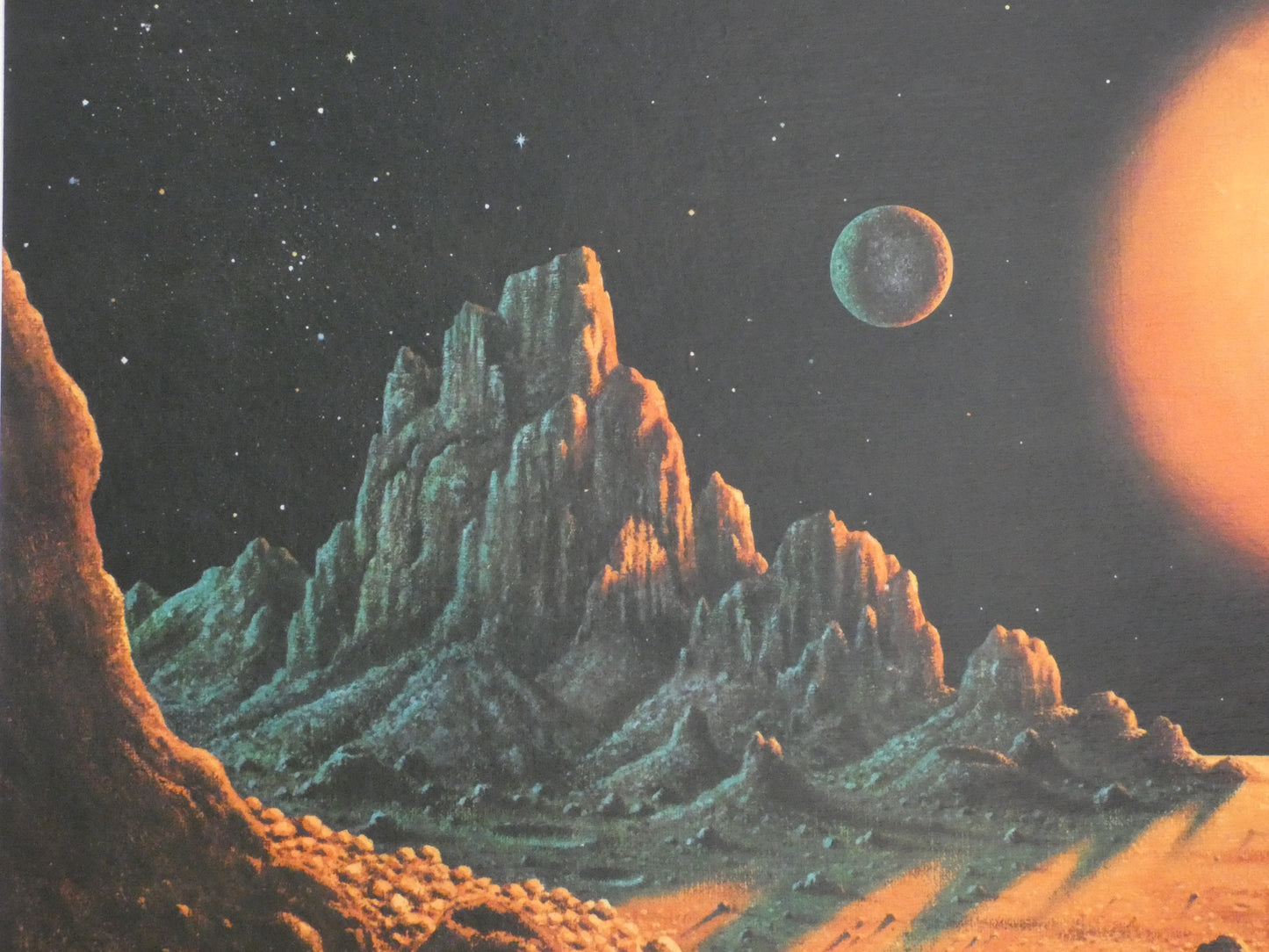 “Stellar Radiance  ( orange  planet ) by David Hardy – Iconic 1970s Sci-Fi Art Print | Vintage Space Art Poster (1969)”