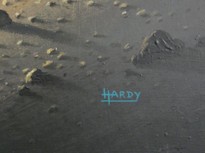 “Sci-Fi Sphinx by David A. Hardy – Vintage 1970s Space Art Print (100 × 58.8 cm) | Surreal Ringed Planet Landscape”