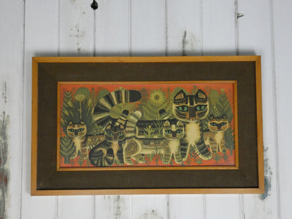 “Vintage Tabby Cat Print by Sheila Flinn – Naive Art ‘Tabby Family’ Style Wall Art (64.5 × 38.8 cm)”