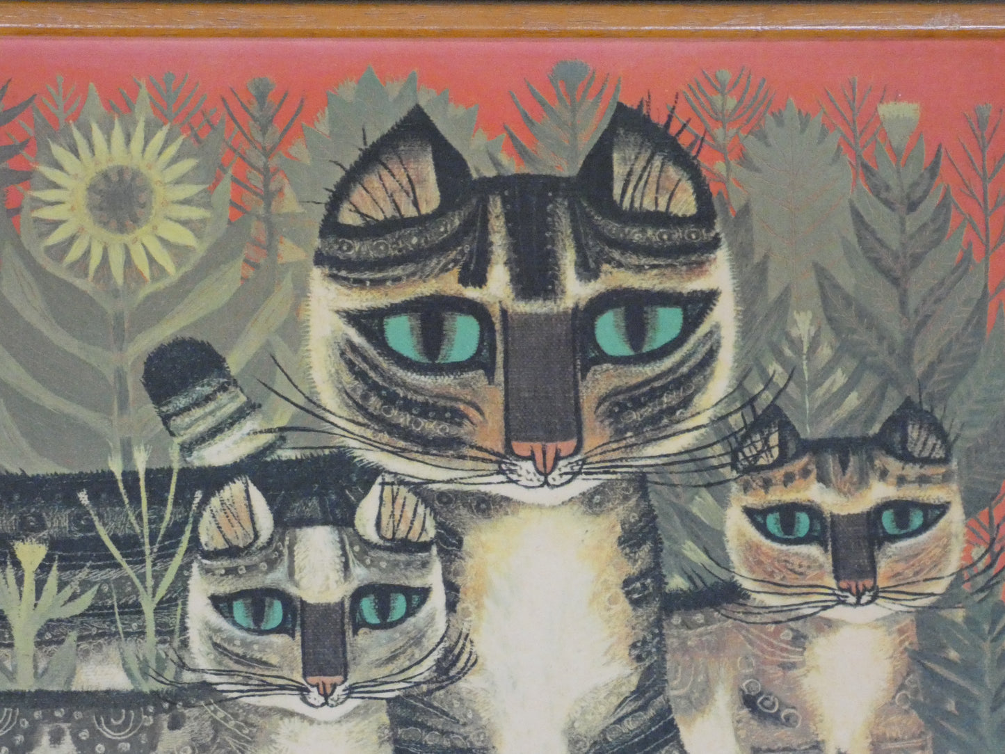 “Vintage Tabby Cat Print by Sheila Flinn – Naive Art ‘Tabby Family’ Style Wall Art (64.5 × 38.8 cm)”