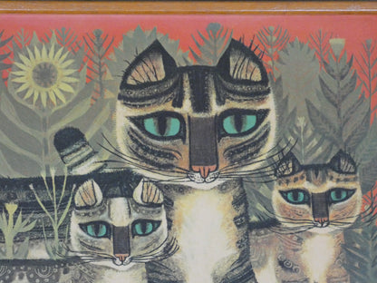 “Vintage Tabby Cat Print by Sheila Flinn – Naive Art ‘Tabby Family’ Style Wall Art (64.5 × 38.8 cm)”