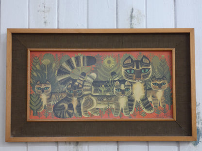 “Vintage Tabby Cat Print by Sheila Flinn – Naive Art ‘Tabby Family’ Style Wall Art (64.5 × 38.8 cm)”
