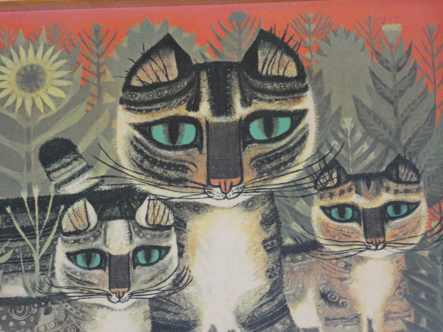 “Vintage Tabby Cat Print by Sheila Flinn – Naive Art ‘Tabby Family’ Style Wall Art (64.5 × 38.8 cm)”