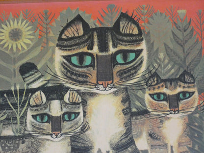 “Vintage Tabby Cat Print by Sheila Flinn – Naive Art ‘Tabby Family’ Style Wall Art (64.5 × 38.8 cm)”