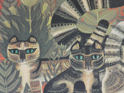 “Vintage Tabby Cat Print by Sheila Flinn – Naive Art ‘Tabby Family’ Style Wall Art (64.5 × 38.8 cm)”