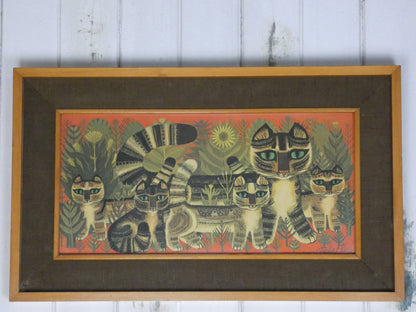 “Vintage Tabby Cat Print by Sheila Flinn – Naive Art ‘Tabby Family’ Style Wall Art (64.5 × 38.8 cm)”