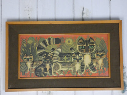 “Vintage Tabby Cat Print by Sheila Flinn – Naive Art ‘Tabby Family’ Style Wall Art (64.5 × 38.8 cm)”